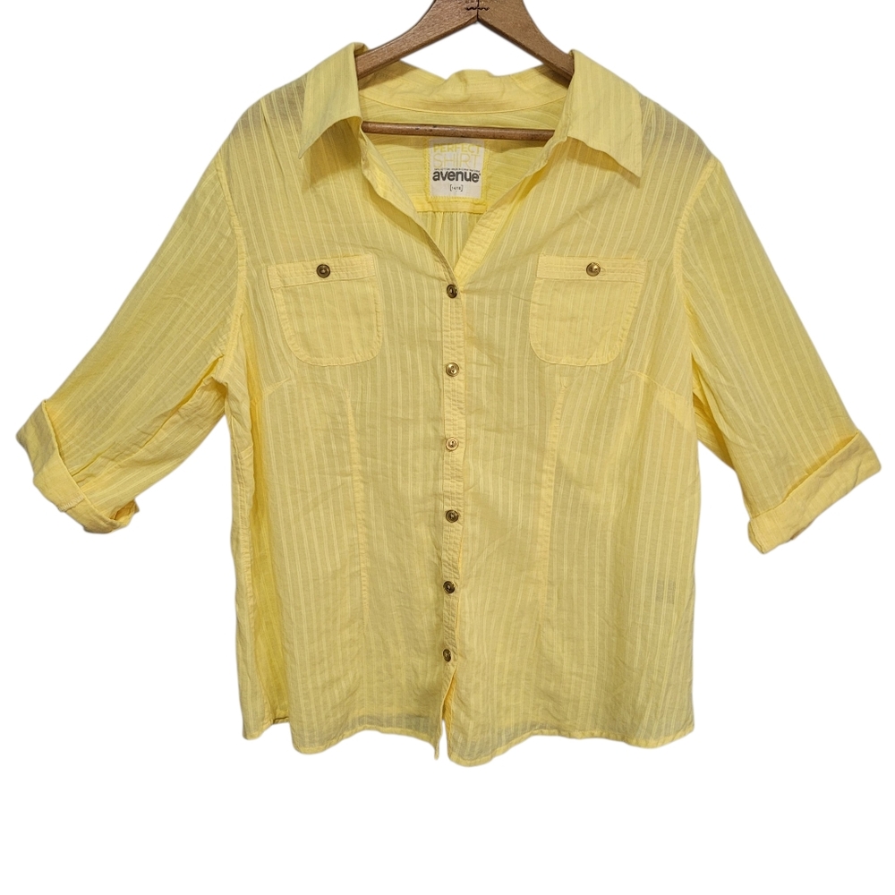 Avenue The Perfect Shirt Womens Size 14/ 16 Yellow Button Up Roll Tab Sleeve